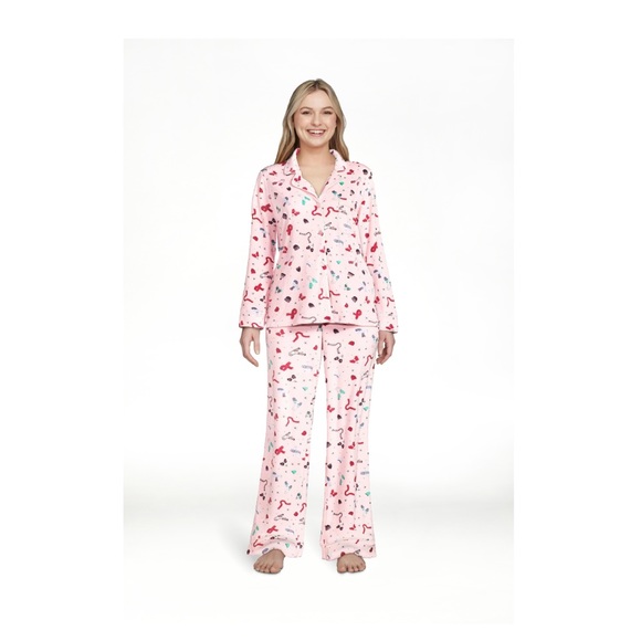 Womens Velour Knit Notch Collar Pajama Lounge 2-Piece Set, Size Small - Picture 4 of 5